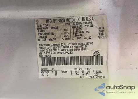 2002 Ford Ranger Xl/Xlt from USA, damaged, VIN 1FTYR10D62PA49263